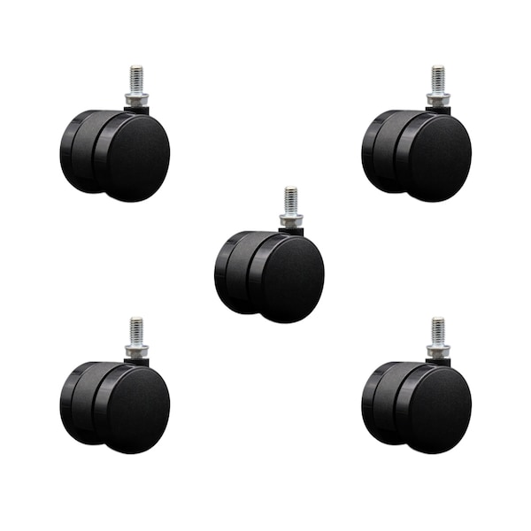 2'' Office Chair Casters Nylon Twin Wheel 3/8 Threaded Stem, 5PK